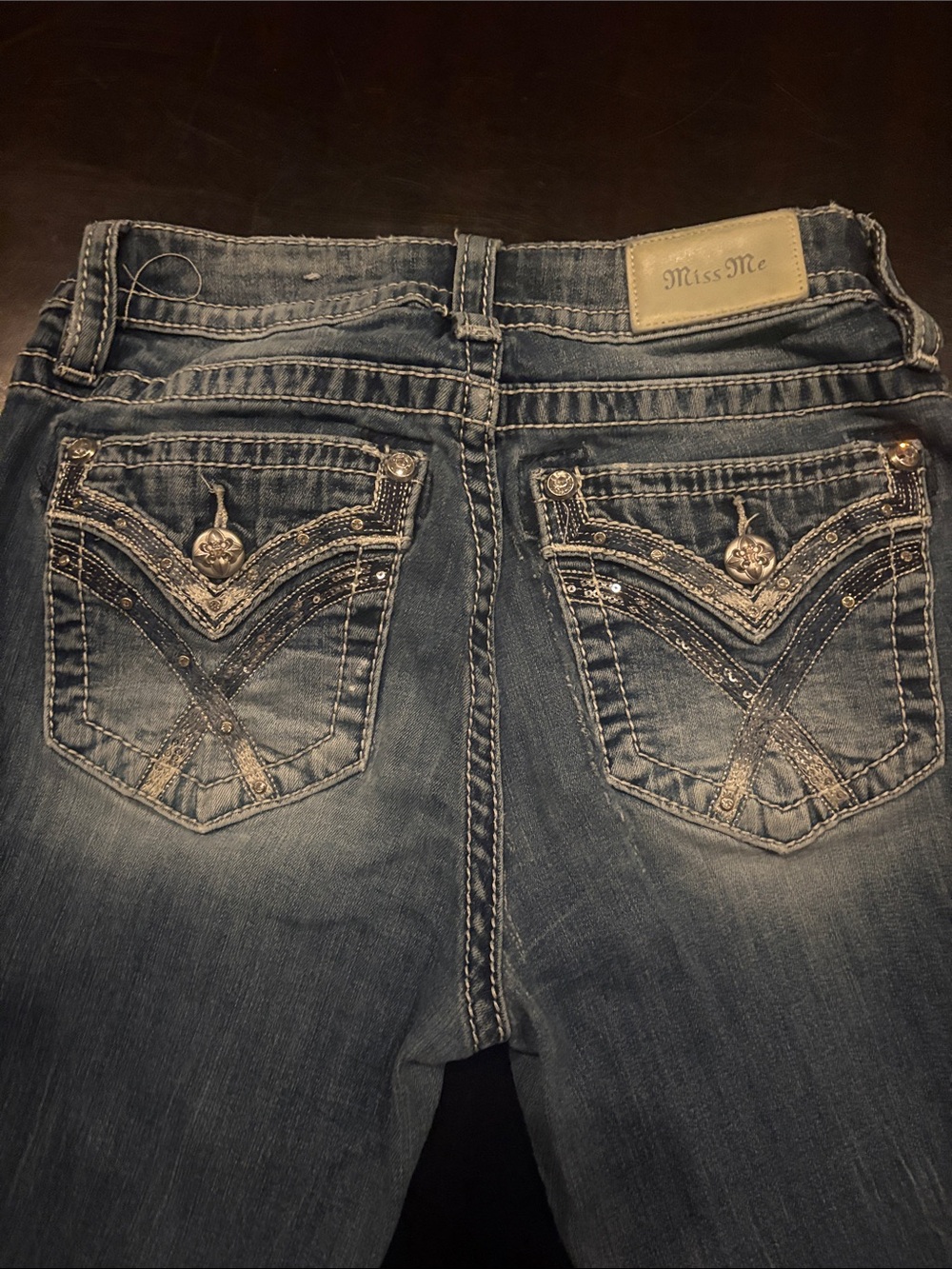 Miss Me Blue Wide Leg Jeans with Embellished Pockets